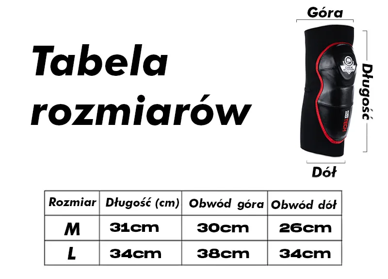 Tabela rozmiarów ochraniacze kolan DBX