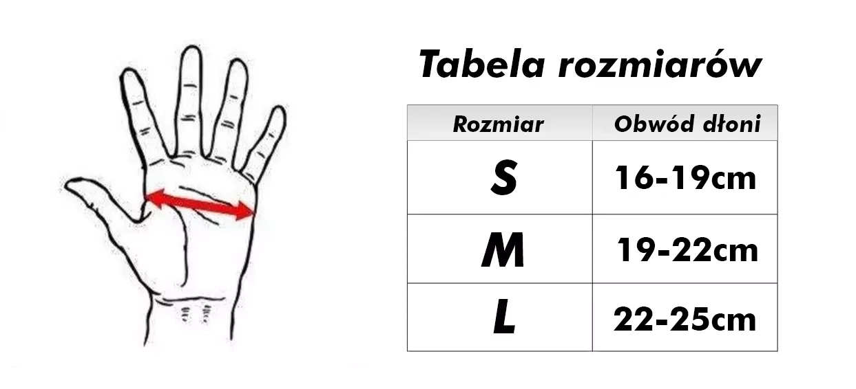 Rękawice żelowe, wewnętrzne - S | Czerwone | DBX Bushido Tabela_rozmiarow_zelowe_CZERWONE