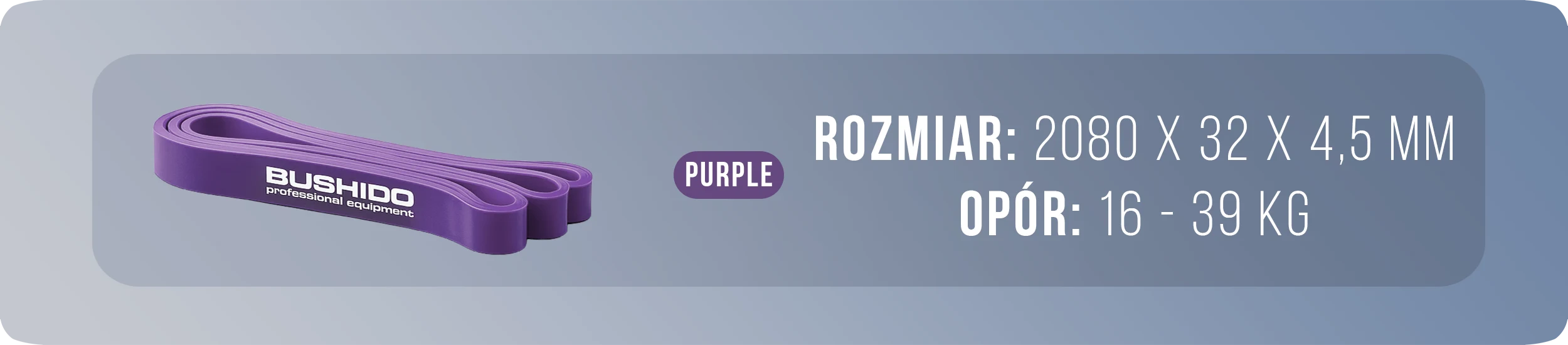 Power Band 32 - Wzmocniona Guma Treningowa DBX BUSHIDO FIOLETOWA 16-39 KG banerek_guma_fioletowa_wymiary