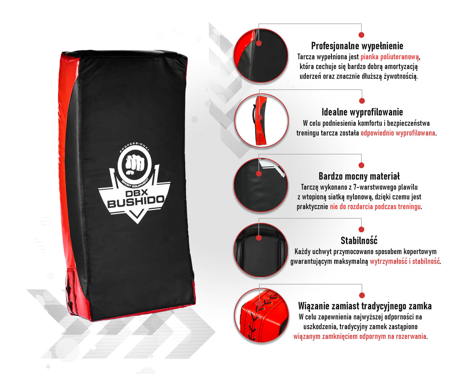 Tarcza treningowa t75 DBX Bushido infografika
