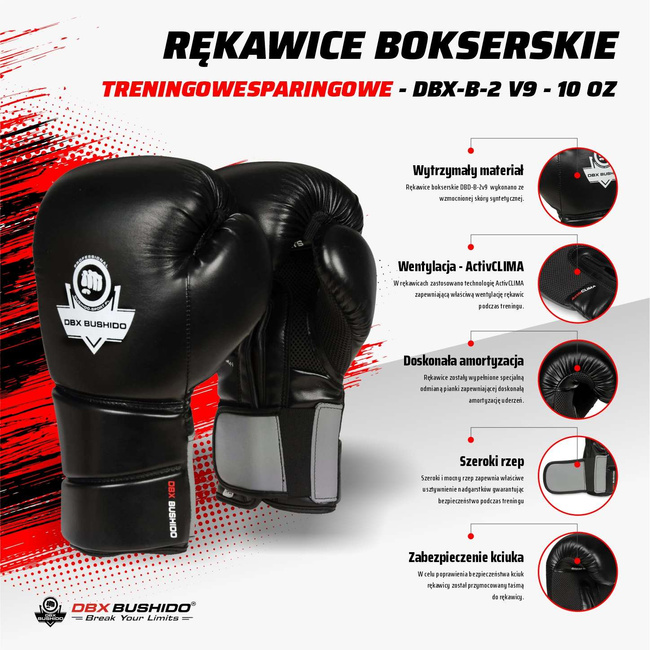 SUPER OFERTA! Rękawice  Bokserskie Treningowe - Sparingowe - DBX-B-2v9 - 10 oz