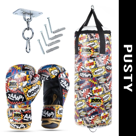 Zestaw bokserski dla dzieci Cartoon Red 75cm | PUSTY Worek + rękawice 6oz | DBX Bushido