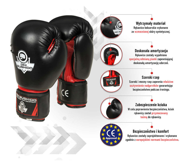 OFERTA SPECJALNA! PRZECZYTAJ OPIS! - RĘKAWICE BOKSERSKIE SPARINGOWE BUSHIDO 10 OZ Model ARB-407