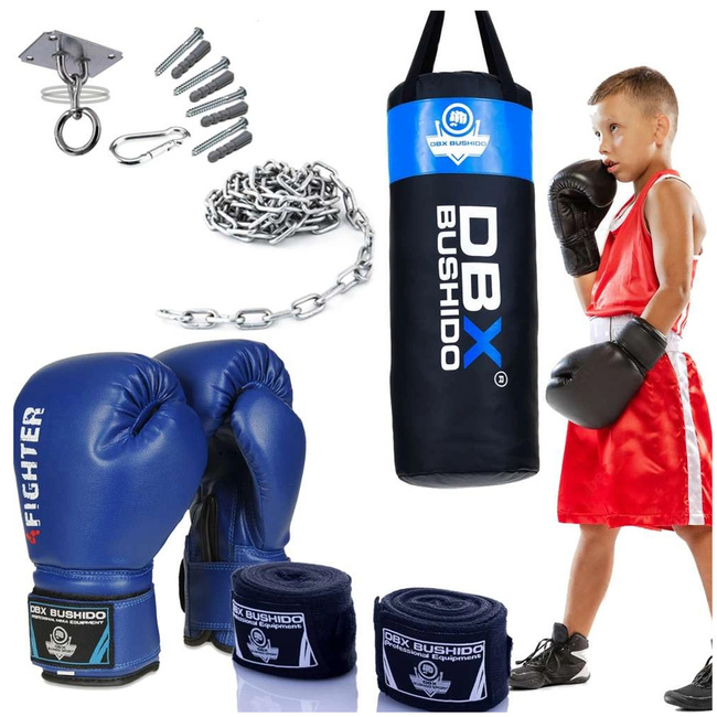 80 cm / 15 kg - Zestaw Bokserski dla Dzieci DBX Junior Niebieski + łańcuch | DBX Bushido